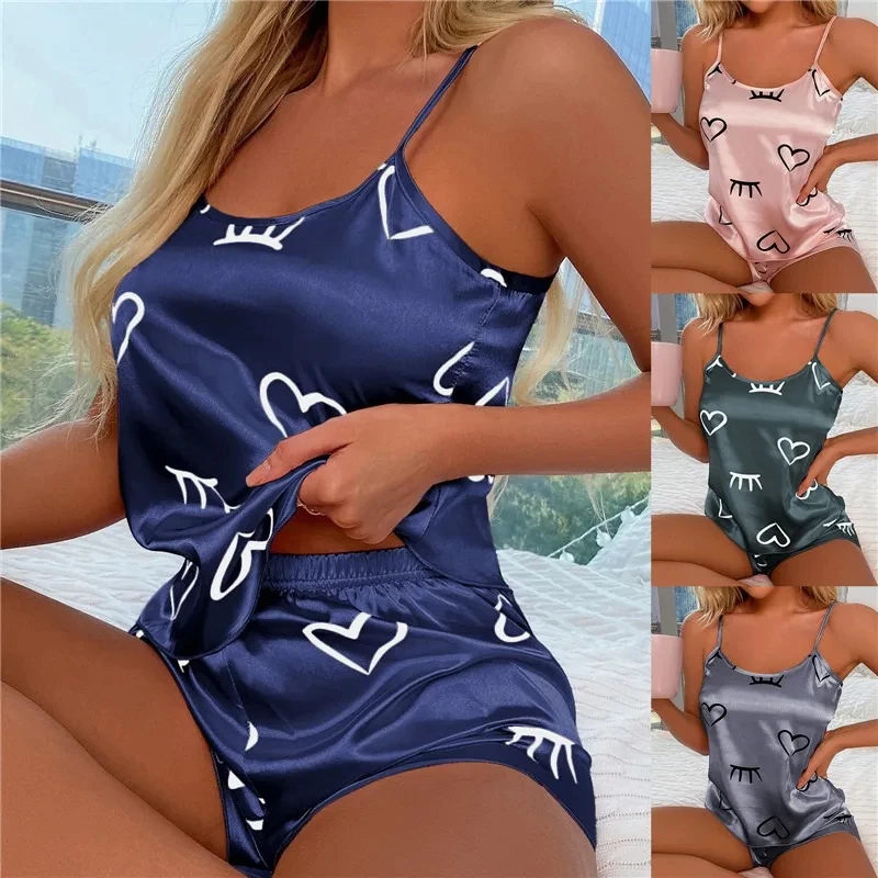 Pijamas femininos de seda gelo pijamas conjunto camisola shorts l xl xxl cinza rosa corte baixo confortável casual verão