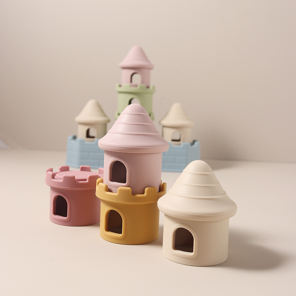 8 pièces/ensemble jouets de dentition pour bébé-ensemble de blocs de construction de château en Silicone, apaiser les gencives douloureuses, empileur sensoriel à croquer sans BPA