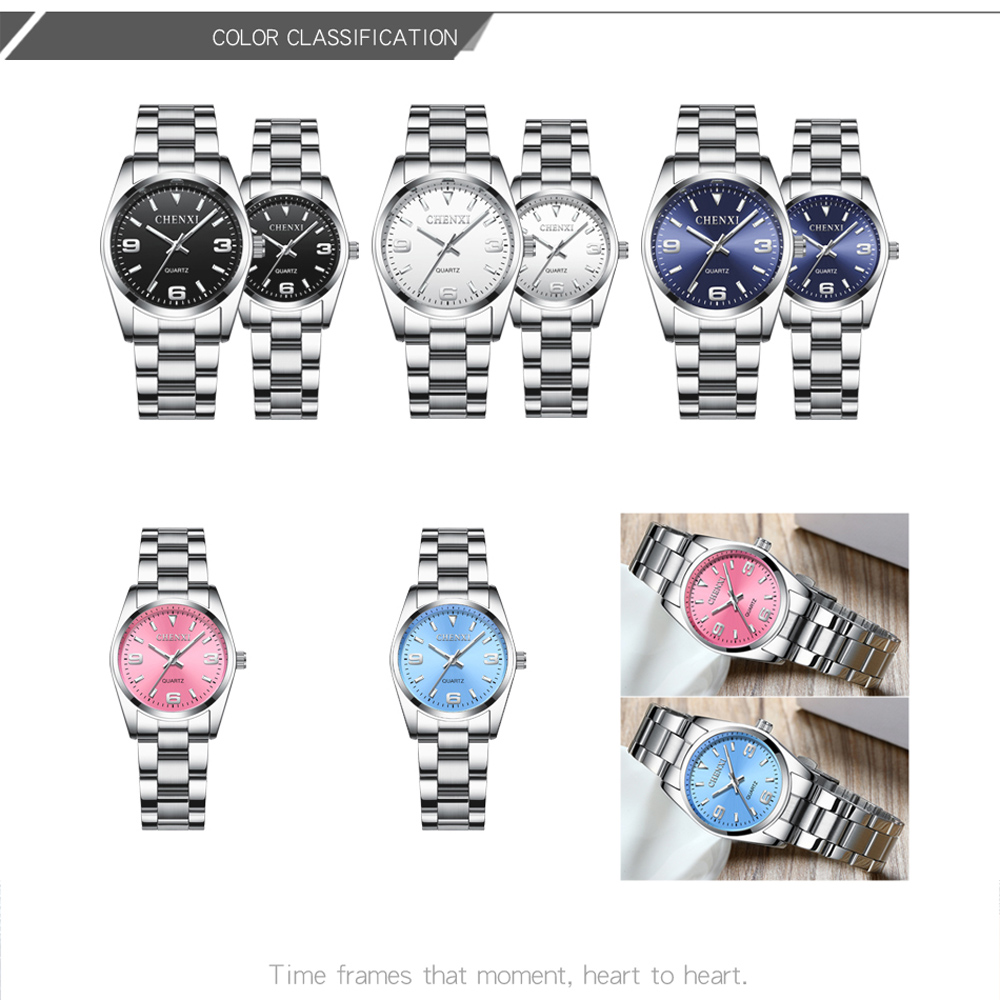 Chenxi casual moda casal relógio pulseira inoxidável luminosa masculino e feminino estilo clássico quartzo relógios de pulso presente do amante
