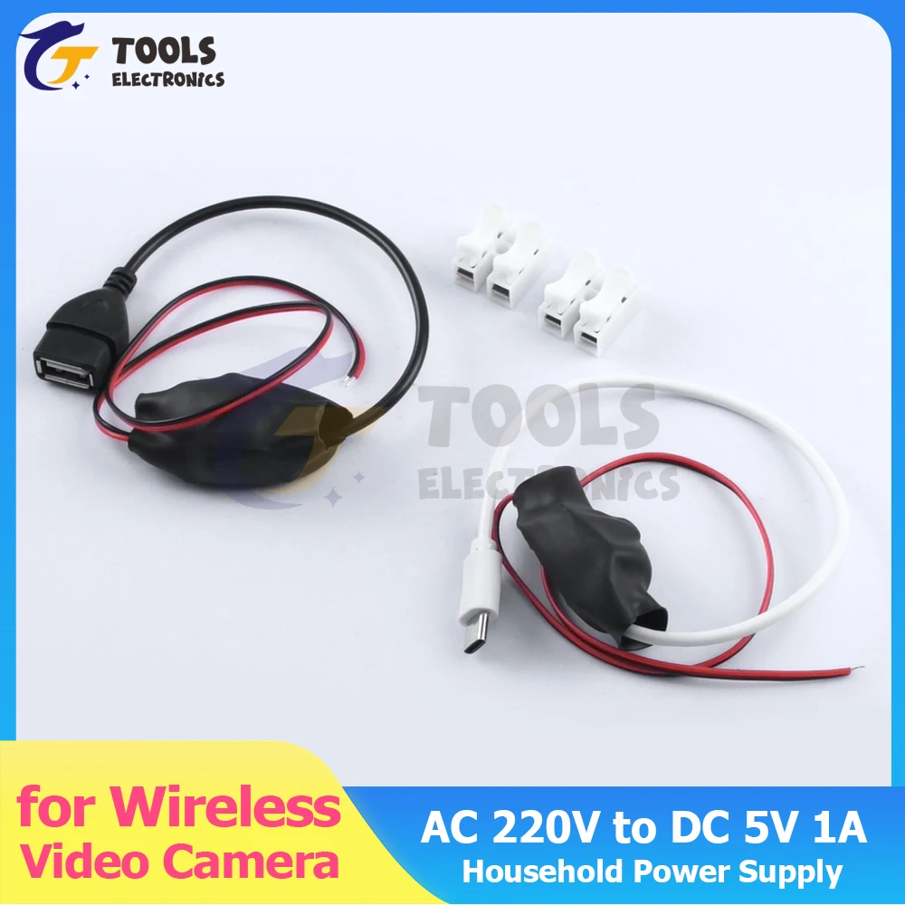 Adaptor Daya AC 220V Ke DC 5V 1A untuk Kamera Video Nirkabel Pemantauan WiFi Sistem Keamanan Rumah Tangga Catu Daya USB Tipe C