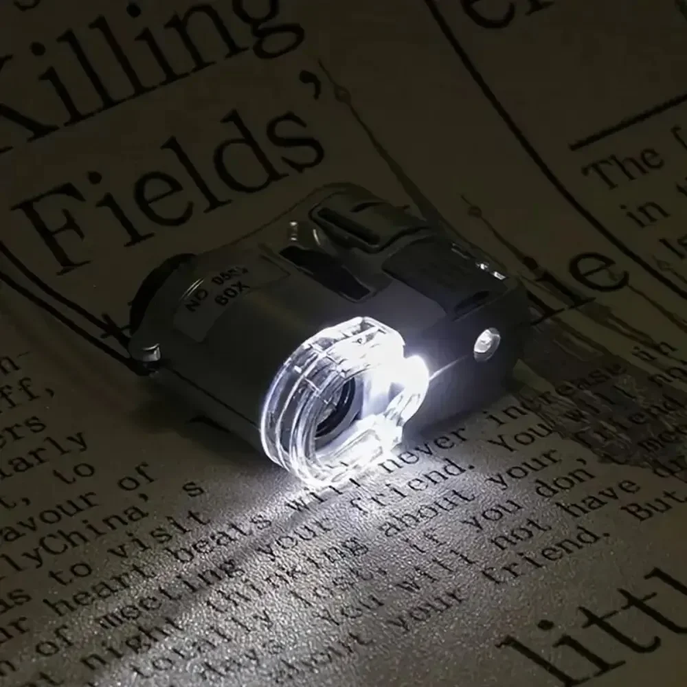 60-fache Handlupe, Mini-Taschen-UV-Lupe, tragbarer Juwelier, Mikroskop-Lupe mit LED-Licht