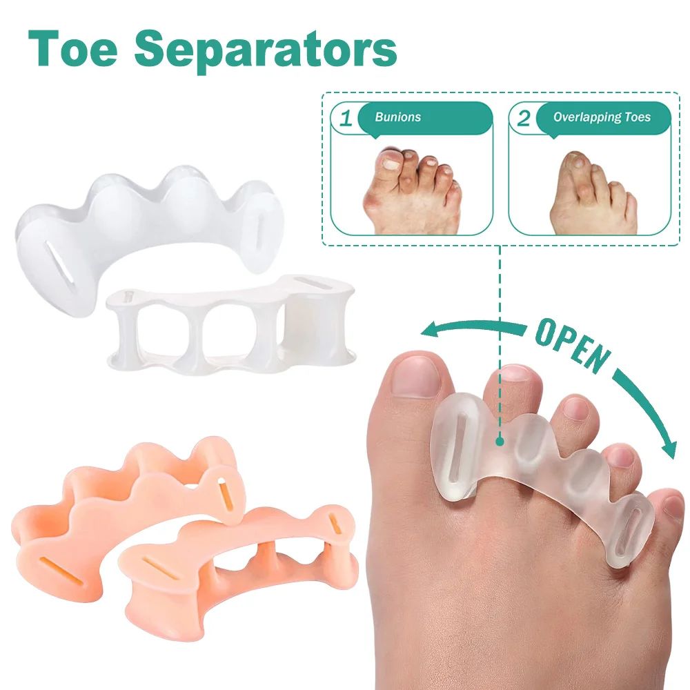 1 pasang Gel silikon keras pemisah jari kaki 3 lubang Hallux Valgus ortopedi spacer Bunion tumpang tindih palu korektor kaki