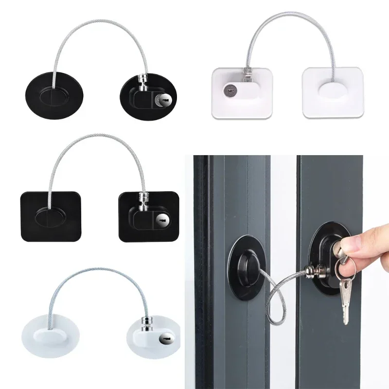 Fechadura de segurança infantil para armário, 1 peça, fechadura para porta de geladeira, cabo de aço inoxidável, proteção para crianças, bebê, casa, janela, fixação forte