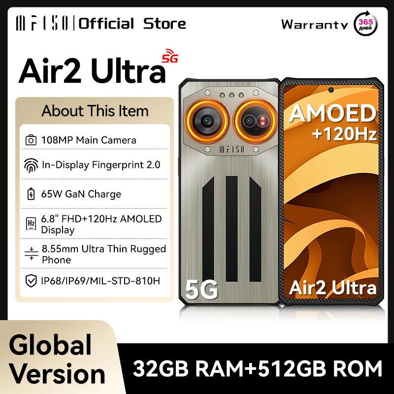 IIIF150 Air2 Ultra 5G Telefono robusto 6.8''FHD+ 120Hz Schermo AMOLED flessibile 16GB+512GB Fotocamera 108MP Carica ultrasottile robusta 65W
