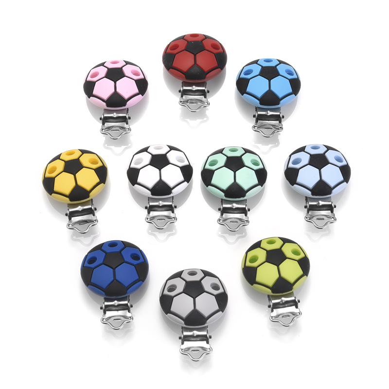 3Pcs Silikon Schnuller Clips Runde Fußball Form Baby Beißring Zahnen Clip DIY Halskette Perle Werkzeug Krankenschwester Geschenk Zubehör BPA freies