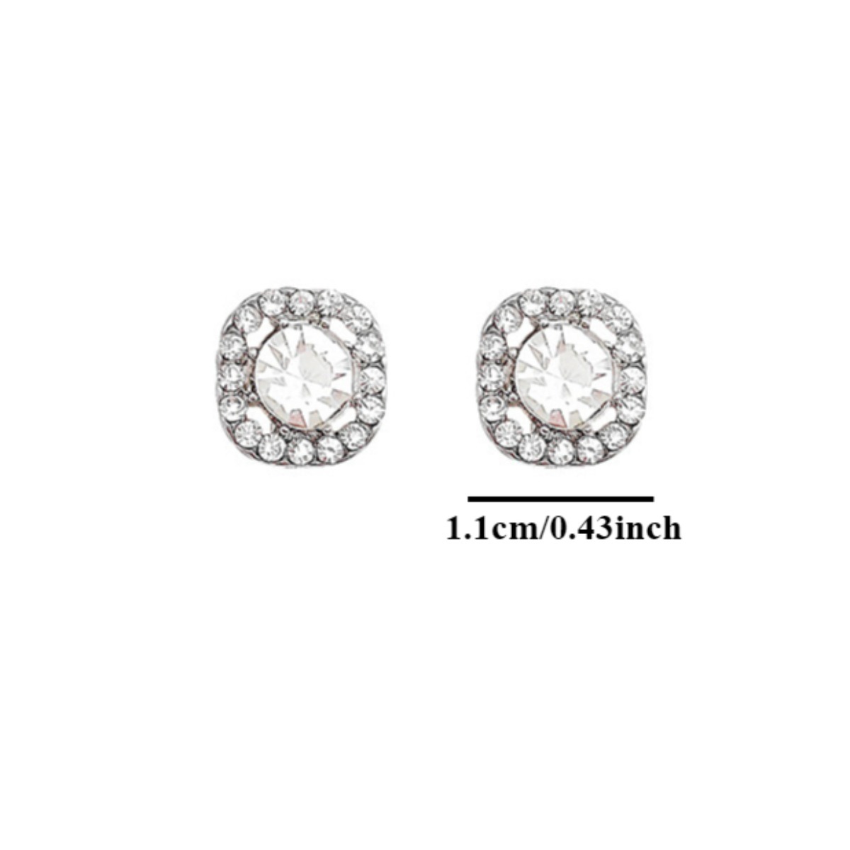 2pc Shiny Imitation Diamond Alloy Earrings Square Large Round Glass Rhinestone Women's Light Luxury Silvery Temperament Jewelry