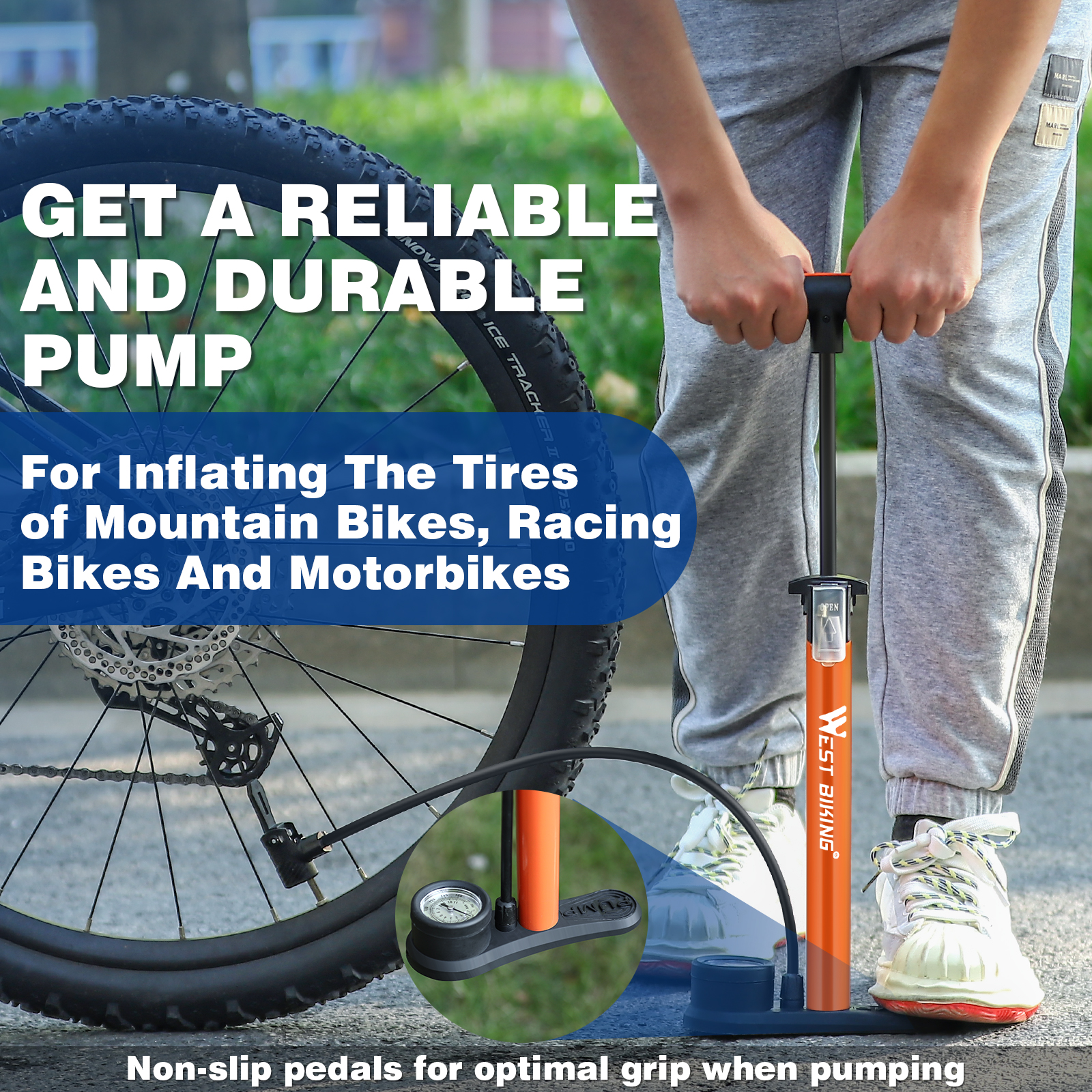 Tây Đạp Xe 160PSI Xe Đạp Bơm Không Khí Valve Schrader Presta Thân Thép MTB Xe Đạp Đường Bộ Bóng Cao Cấp Máy Bơm Hơi Lốp Xe Bơm Xe Đạp