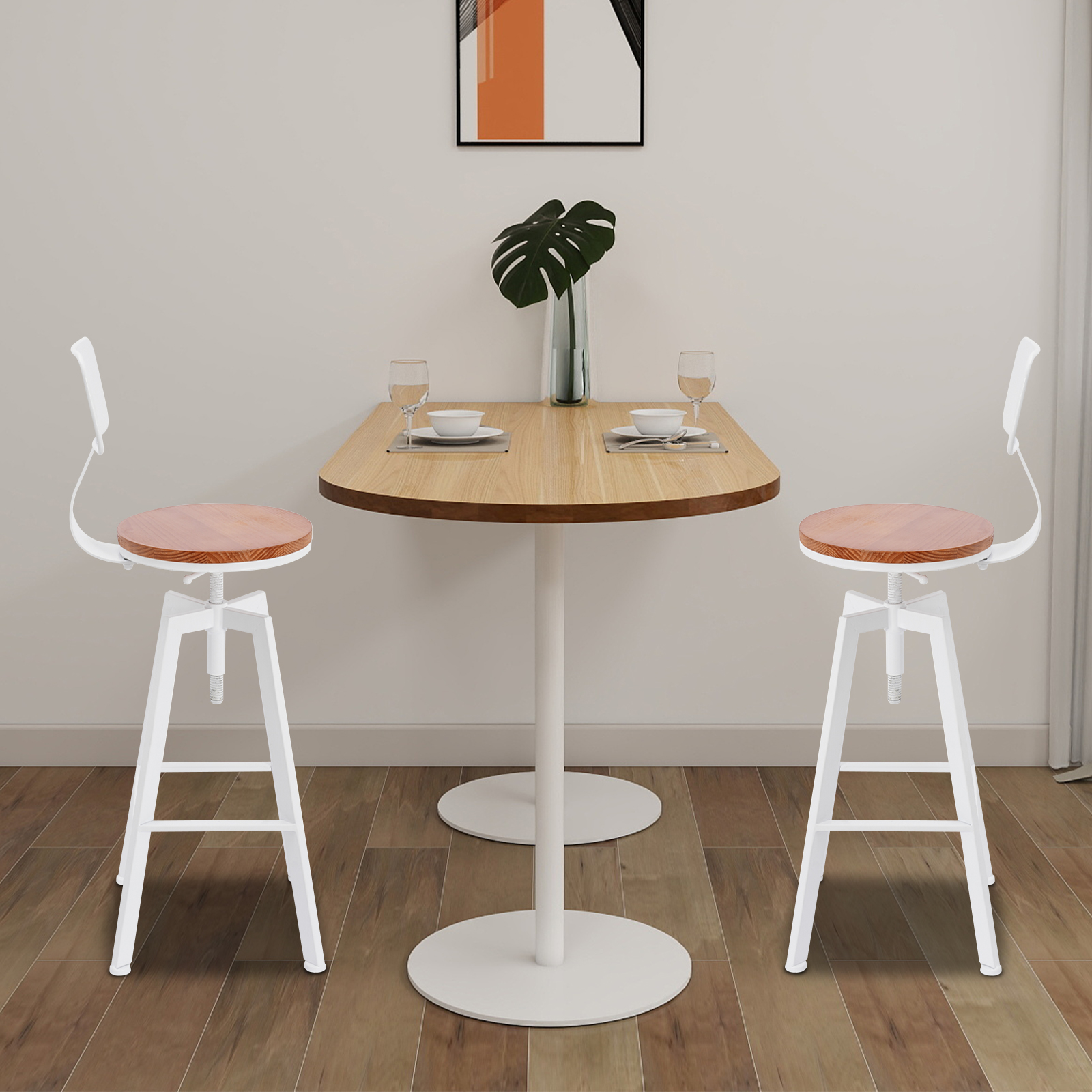 2er-Pack Barstühle aus Schmiedeeisen mit weißen Rückenlehnen für verschiedene Orte wie Bars, Restaurants, Cafés, Höhe 63–83 cm