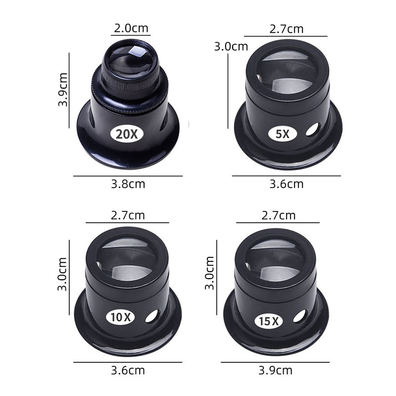 4 unids/set lupa Monocular reparación de relojes lupa ocular lupas 5X 10X 15X 20X lente joyería lupa relojero kits de herramientas