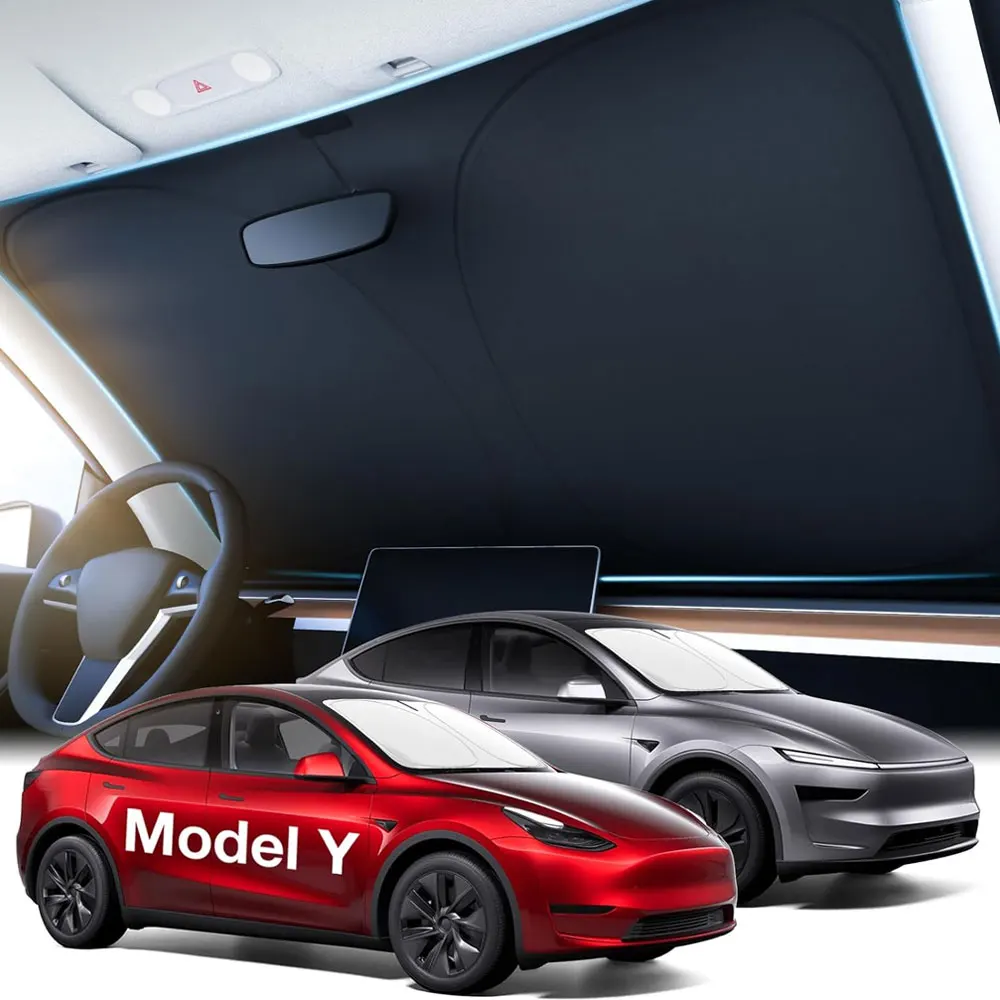 2025 dla Tesla Model Y Juniper Model 3 Highland osłona przeciwsłoneczna na przednią szybę blokada słońca składana izolacja cieplna osłona przeciwsłoneczna torba do przechowywania