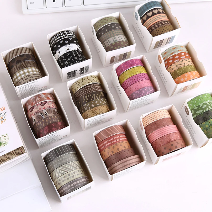 5Rolls Retro Washi Tapes Scrapbooking Supplies Basic Decorative Adhesive Tape Journaling Materials Diary Decoration Masking Tape