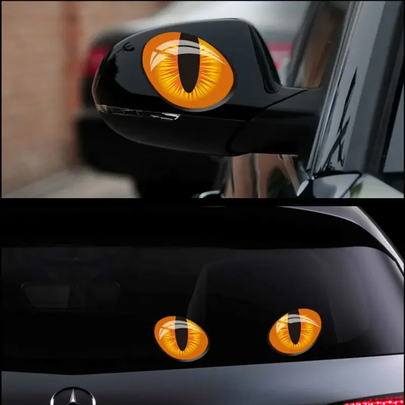 Pegatinas de ojos reflectantes estéreo 3D para espejo retrovisor de coche, ojos de gato reflectantes resistentes al agua para camión y SUV