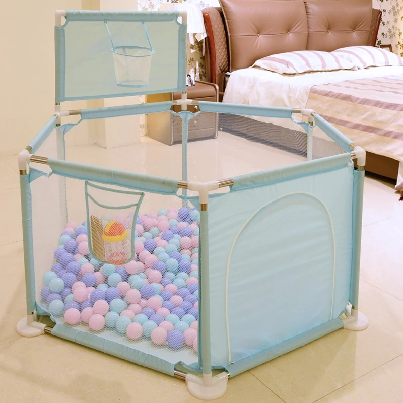 IMBABY Baby-Laufstall, sechseckiger Babyspielplatz mit Basketball-Aktivitäten für Babys, trockene Bälle, Pool, Innenbereich, Kinderparkzaun