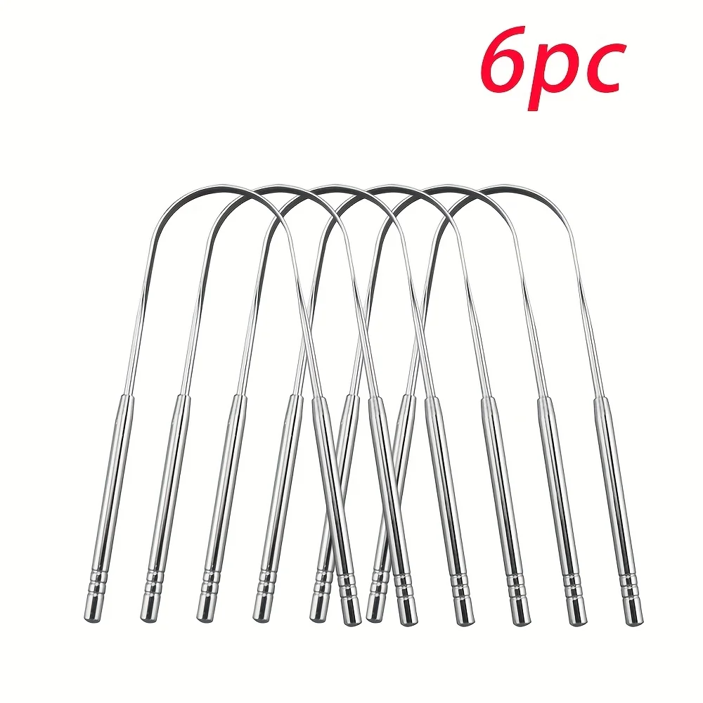 1/2/6pcs 스테인레스 스틸 혀 청소 혀 스크레이퍼 재사용 가능한 혀 코팅 청소 스크레이퍼 은빛 U 모양의 혀