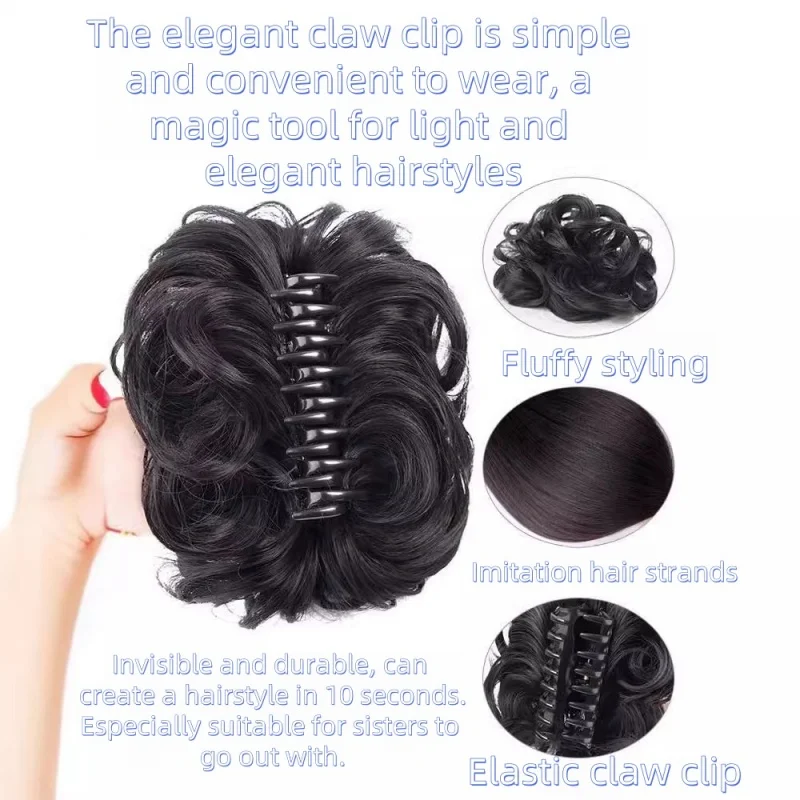 Synthetische damespruik - Luie bloemknopbroodje in scrunchie-stijl, modieus, natuurlijk en pluizig haarstukje.