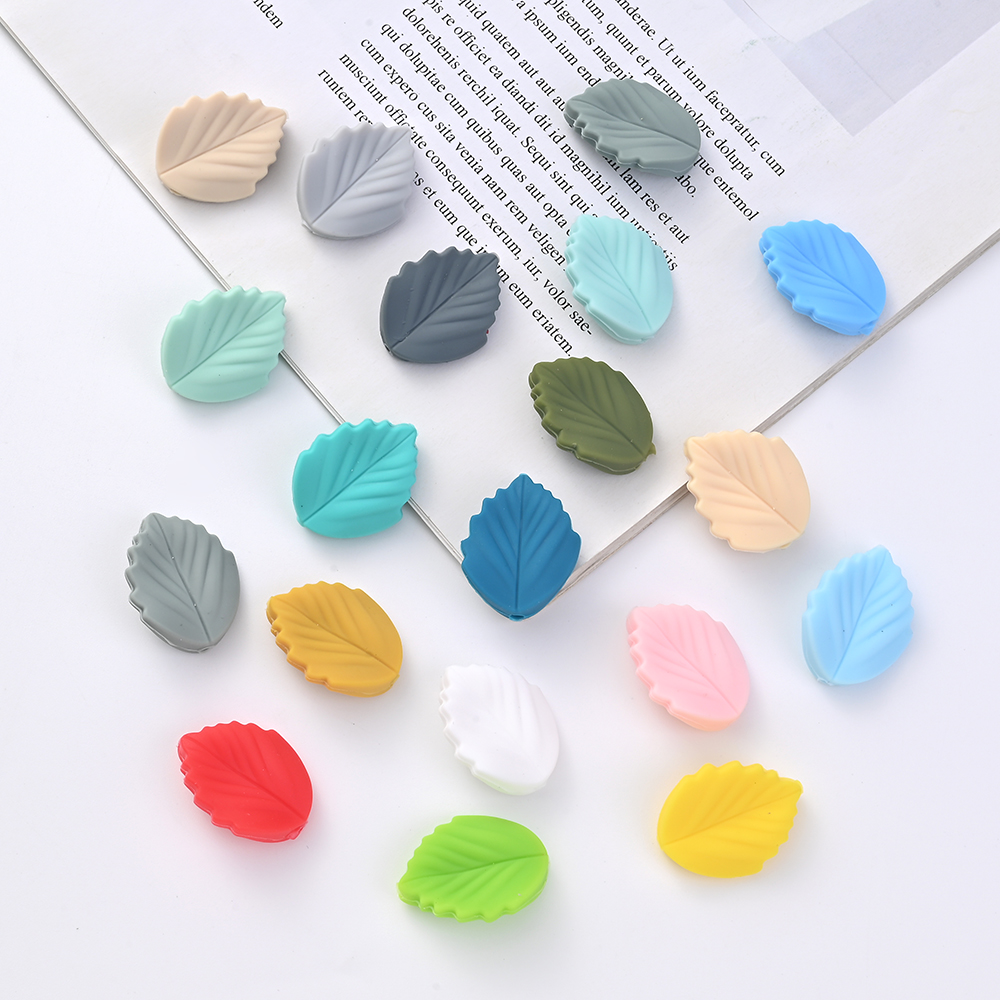 10Pcs Silicone Leaf Teether Beads Food Grade DIY Baby Nursing Chewable Teething Beads Toy BPA Free Pacifier Chain Accessories
