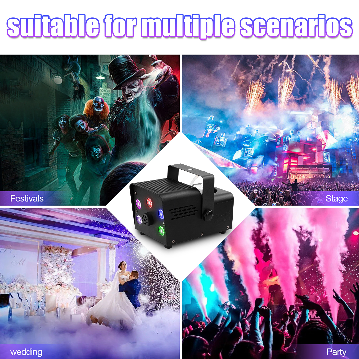 Fieryzeal Fogger 500W 5 RGB Beads Smoke Machine Remote Control DJ Light Party Machine Stage Machine for Club Concert