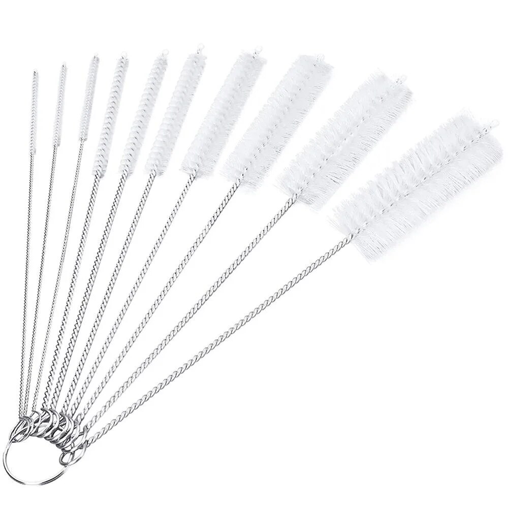 10 pçs/set multifuncional portátil de aço inoxidável escovas garrafa do agregado familiar limpador tubo lavagem vidro conjunto escova limpeza