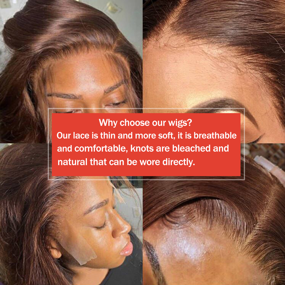 Lace Frontal Straight Curto Bob Peruca para Mulheres, Castanho Escuro, Cabelo Humano, 13x4, #4