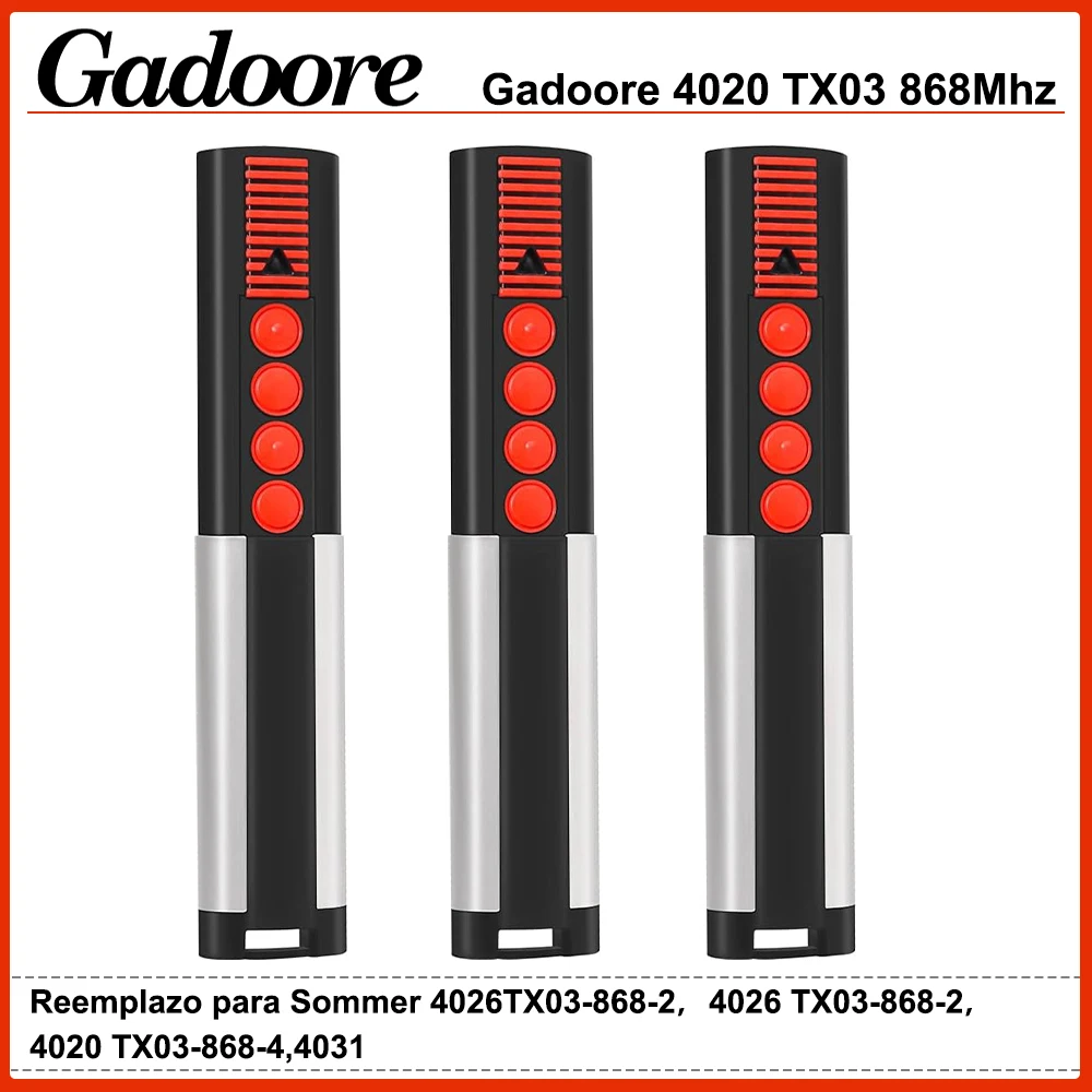 Gadoore SM4020 TX03 868Mhz Mando a distancia para puerta de Garaje Sommer 4020 TX03 868-4 Mando a distancia para puerta de Garaje Rolling Code 868Mhz Compatible con 868,8 MHz Sommer 4020 TX03-868-4, 4026 TX03-868-2