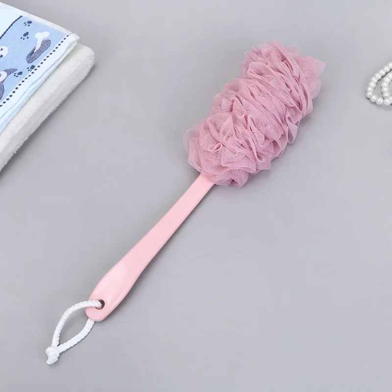 Cepillos de fregado de ducha para el baño, esponjas traseras de malla suave con mango largo colgante, accesorios de limpieza corporal, nuevo
