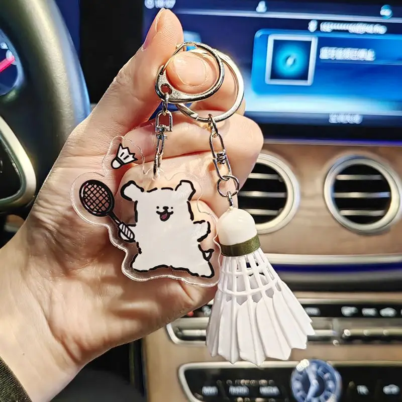 YONEX กระเป๋าแบดมินตันพวงกุญแจการ์ตูนแฟชั่นน่ารักไม้เทนนิสกระเป๋าเป้สะพายหลังพวงกุญแจอะคริลิคจี้คู่ของขวัญ