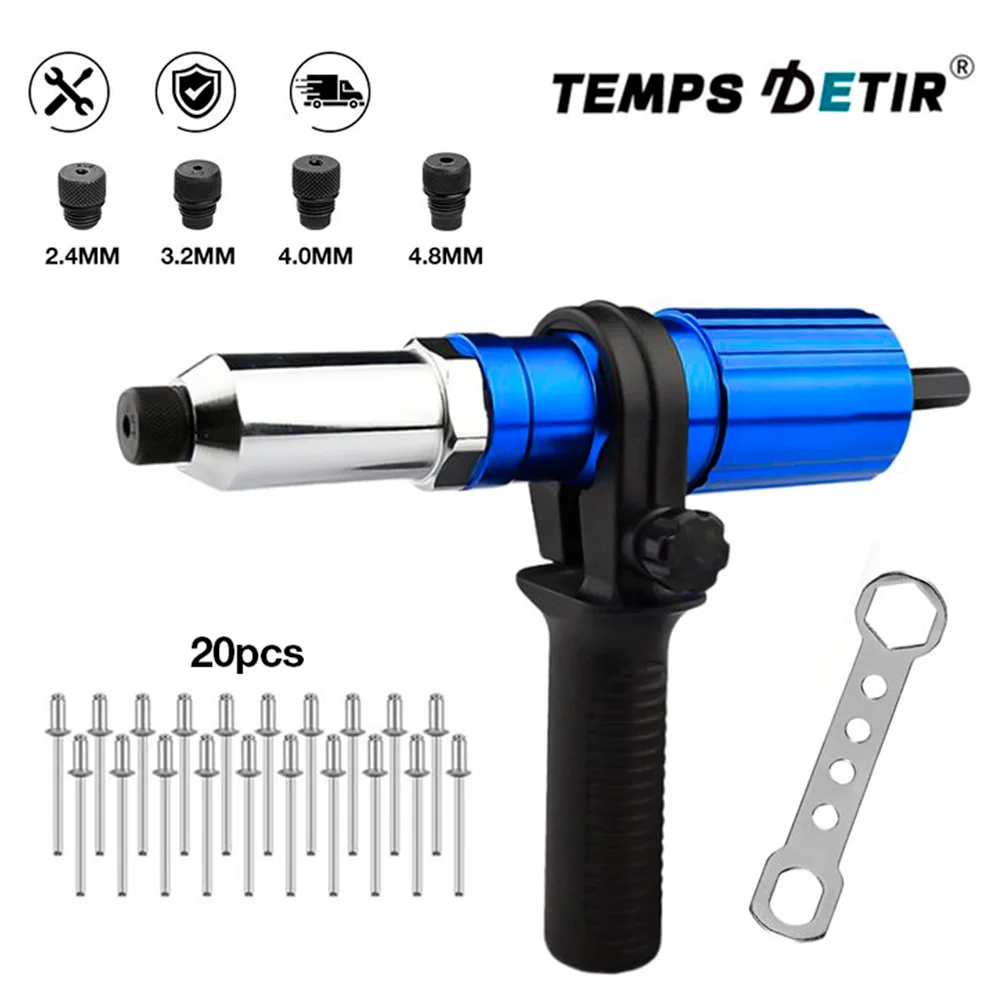 Pistola de rebite elétrica 2.4/3.2/4.0/4.8mm adaptador portátil de broca de porca de rebite, ferramenta de rebitagem plug-in doméstica, kit de ferramentas de broca de rebite sem fio, ferramenta de rebitagem de porca