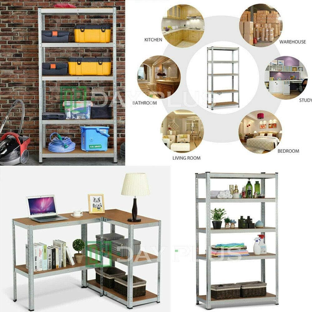 lucn 5-Tier Boltless Metal Shelf - No Tools Storage Rack, Adjustable Garage Shelves for Warehouse/Shed/Shop, 175kg/Shelf
