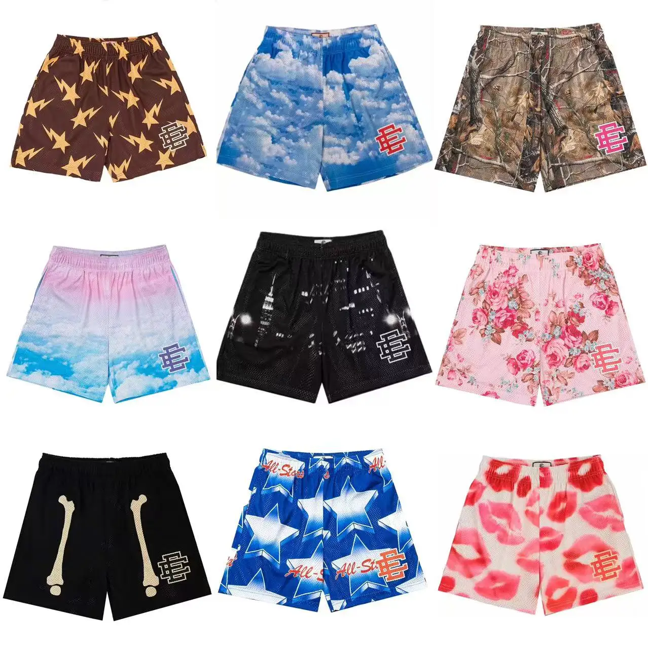 Ee eric emanuel homens praia board shorts treinamento de fitness esporte calças curtas mulheres verão ginásio jogging malha shorts casuais