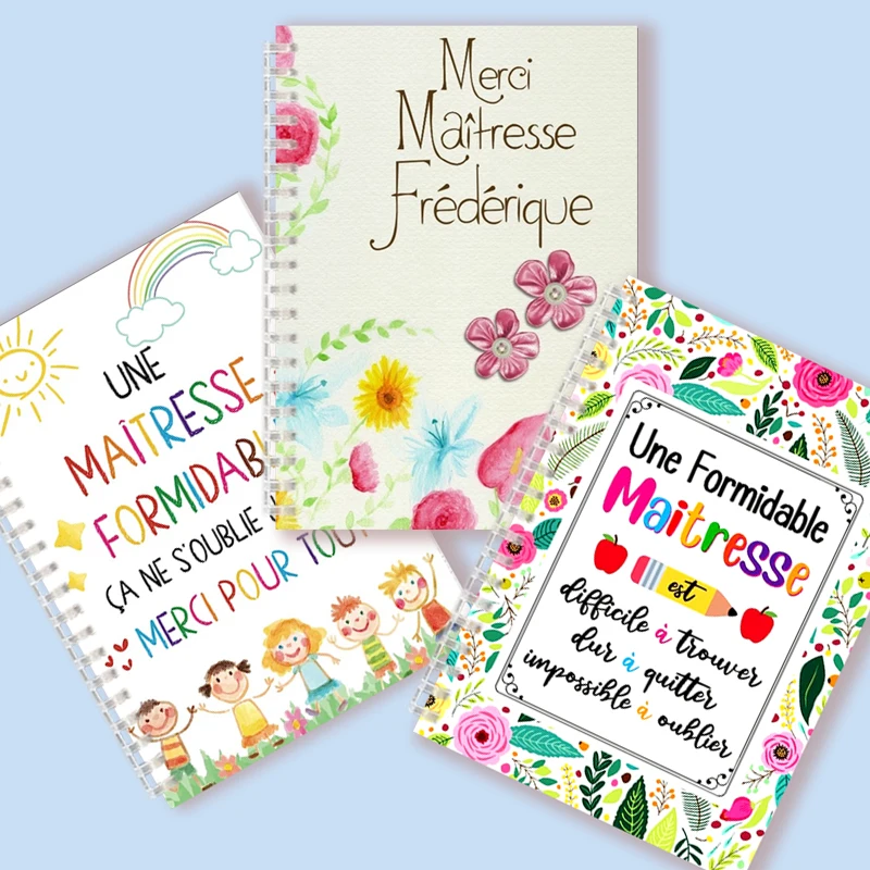 A5 Spiral Notebook Merci Maitresse French Letter Word Teacher's Day Gift Thank You Super Atsem Maîtresse For Writing Note Book