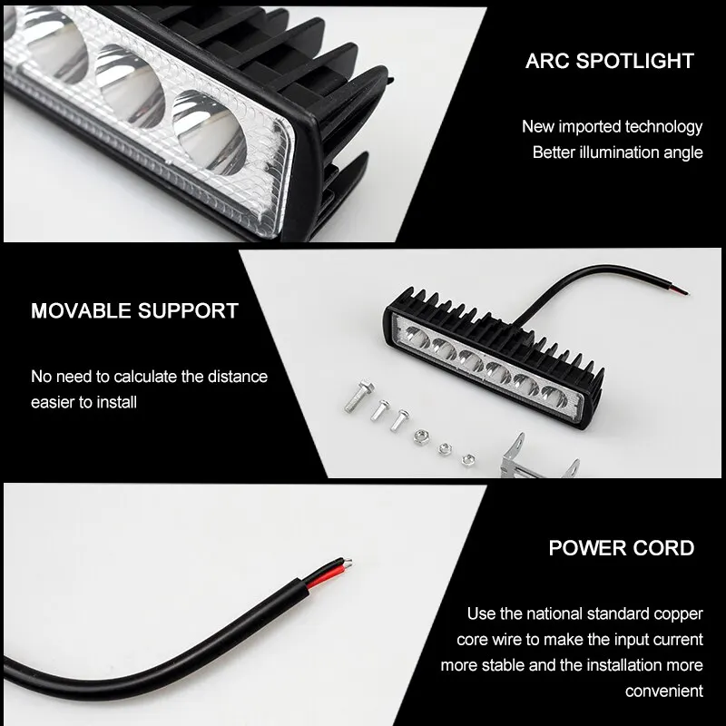 ไฟสปอตไลท์สำหรับรถยนต์ออฟโรด LED 6ดวงไฟวิ่งกลางวันลำแสงฟลัดไลท์12V สำหรับรถจี๊ป4x4 4WD รถ SUV