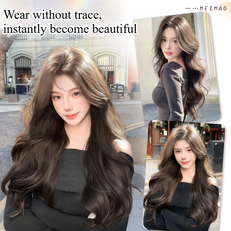 アシェリー-女性用の波状合成かつら,ボディウェーブヘア,高温耐性繊維,黒と茶色,日常使用,24インチ