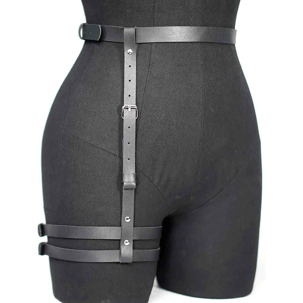 Modieuze dames Pu lederen beenharnas Body Harnas Borst Punk Gothic Been Kousenband Riemen Gothic Taille Riem Kleding Accessor