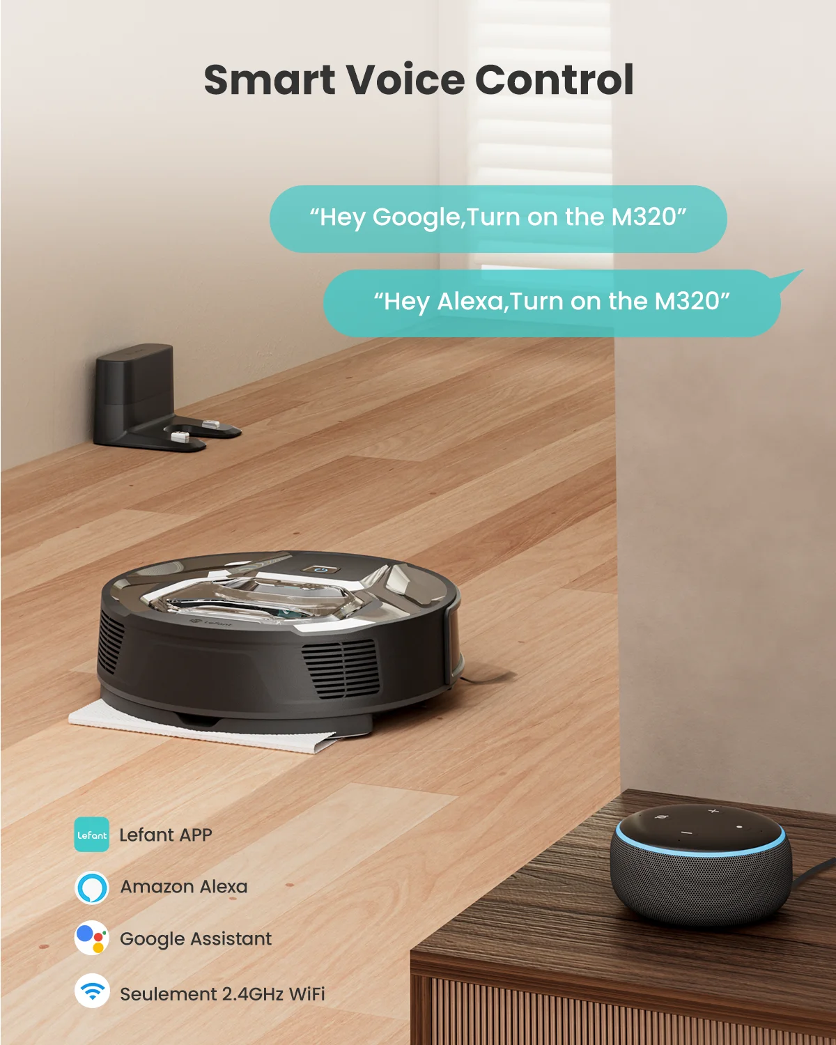 Lefant M320 6000Pa Powerful Suction Robot Vacuum Cleaner with Mop ,210 Mins Runtime,800ML Visible Dustbin,Carpet Detection