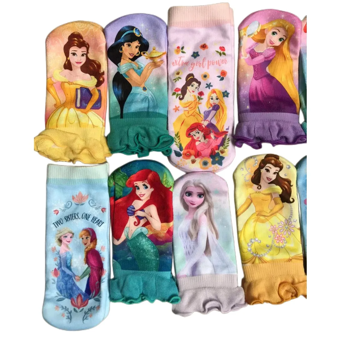 Heißes Spielzeug Cartoon Prinzessin druckt Socken buntes Mädchen ana elsa Meerjungfrau Design süße Socken Größe 15-20cm für 3-8t 4 Paare/Lotp