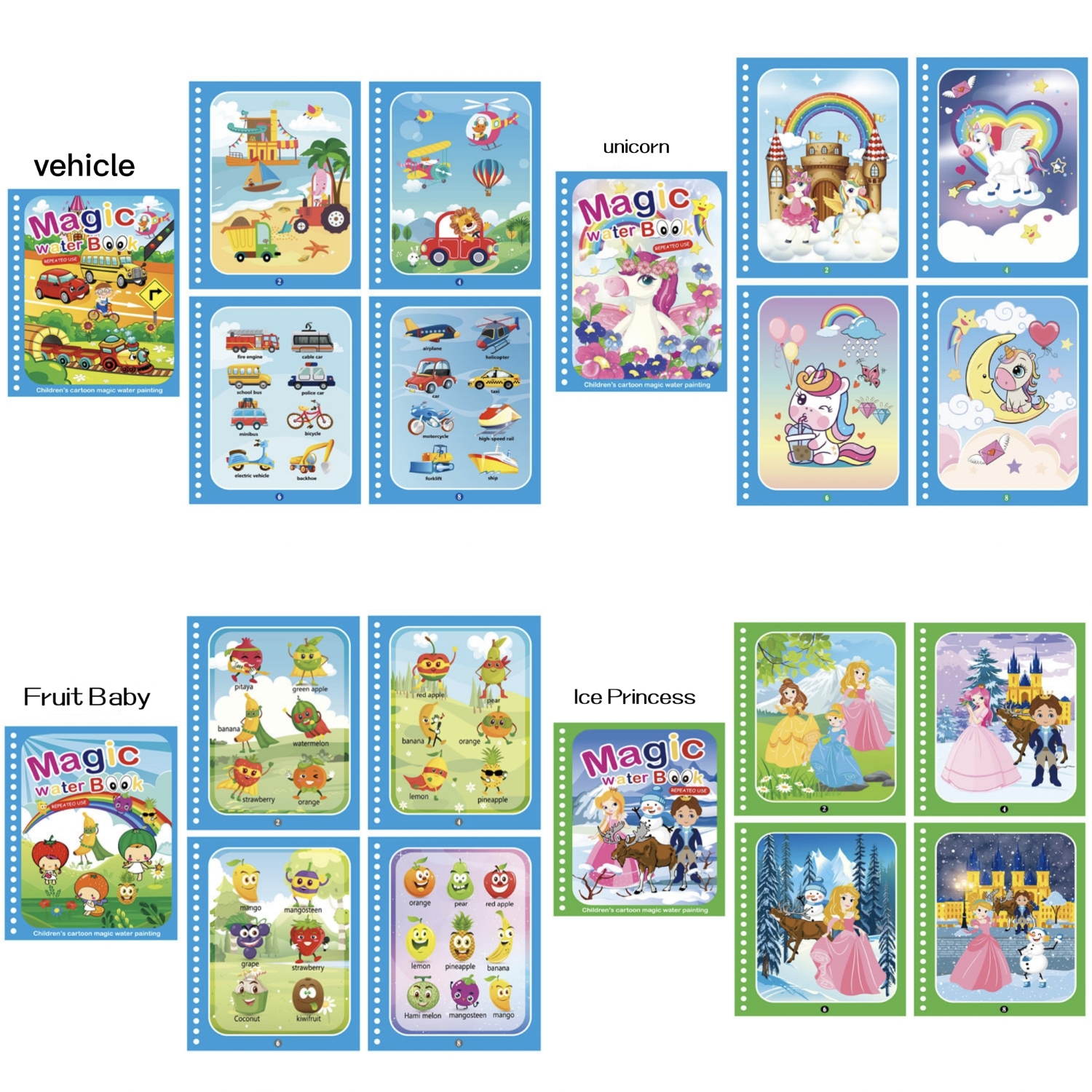 Libro mágico de agua, juguetes montessori, libros de colores reutilizables, pinturas mágicas al agua, rompecabezas para niños