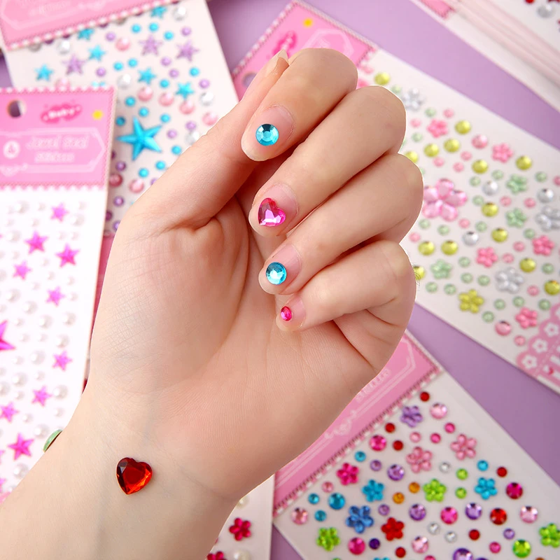 4-8 แผ่น 3D อัญมณีคริสตัลอะคริลิคสติกเกอร์เด็ก DIY ตกแต่ง Self Adhesive อัญมณีหัตถกรรม Sparkly Rhinestone สติกเกอร์ของขวัญหญิง