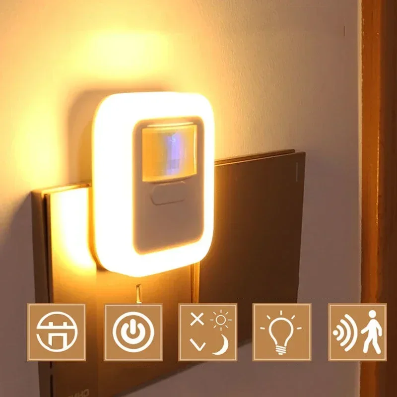 Luz Led nocturna inteligente con Sensor de sonido y movimiento, luz nocturna con ajuste de brillo, lámpara de dormitorio, lámparas decorativas para escalera