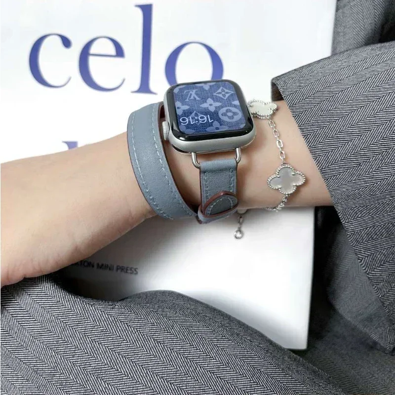 Apple Watch 밴드 용 가죽 스트랩 49mm 46mm 41 45mm 40mm 44 Correa IWatch 시리즈 9 8 7 6 SE 5 Ultra 2 교체 용 팔찌