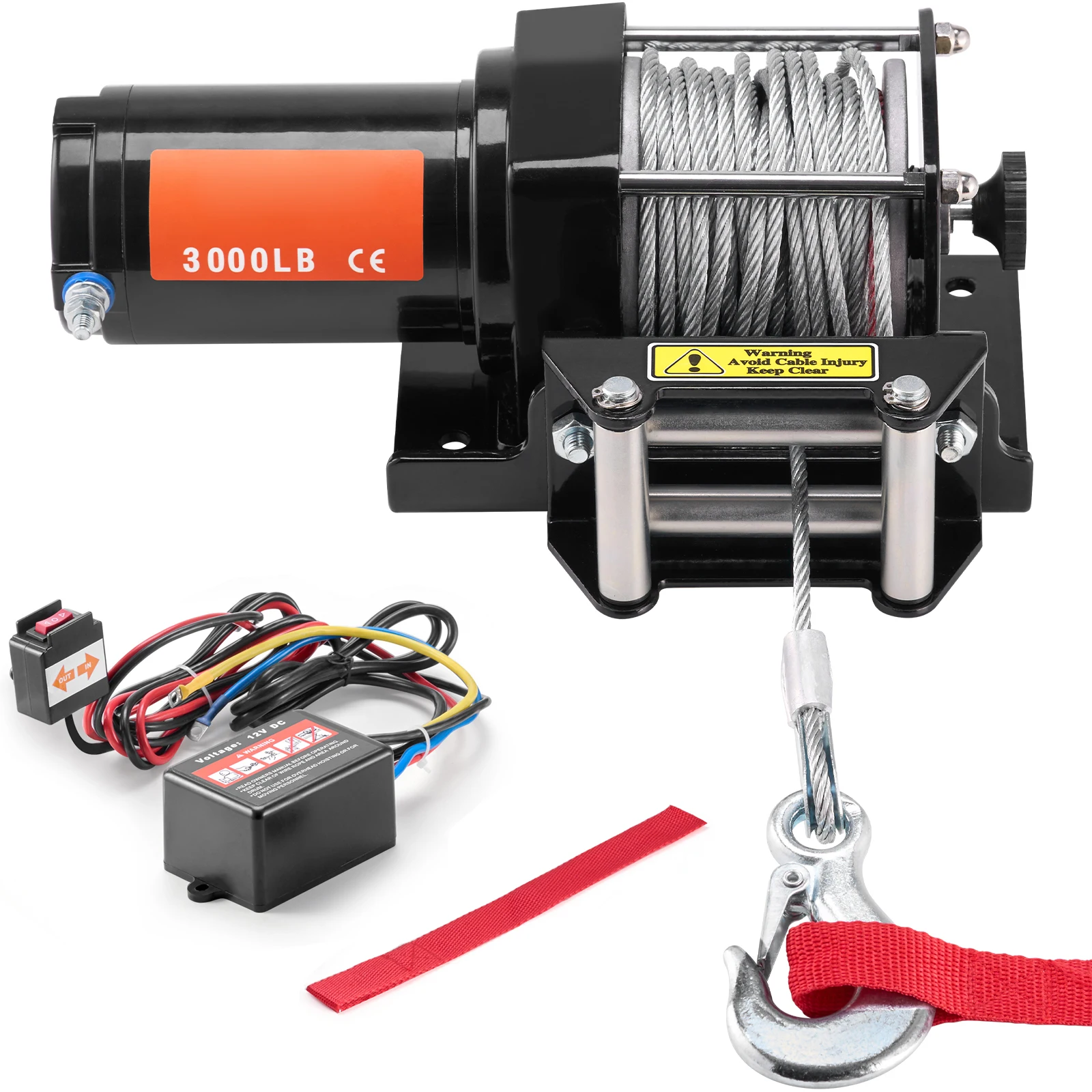 SucceBuy 3000lbs ATV/UTV elektrische lier 12V DC staalkabellier met 39ft kabelrol bekabelde afstandsbediening voor slepen off-road
