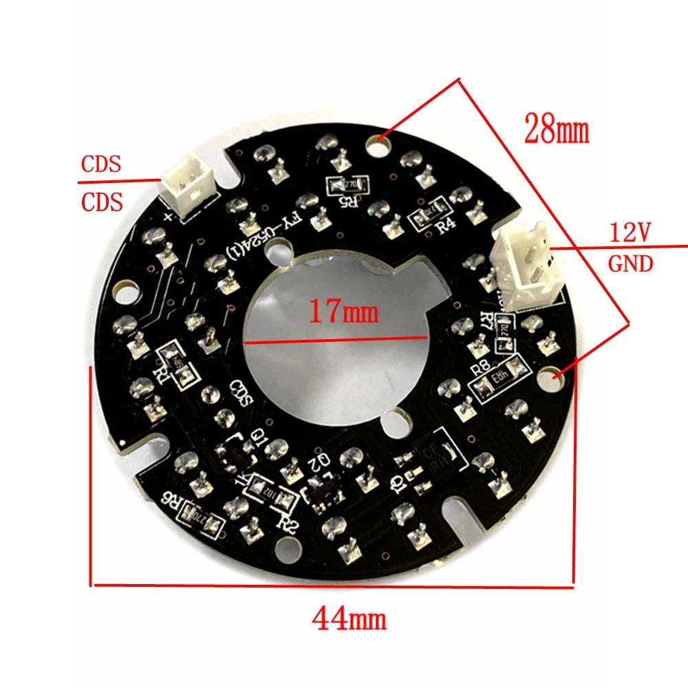 90 Grad CCTV-Zubehör Infrarotlicht 24 Grain IR-LED-Platine für Überwachungskameras Nachtsicht Durchmesser 44 mm