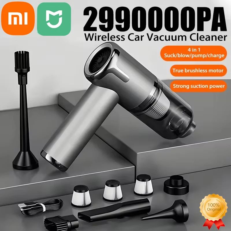 Aspirador de coche Xiaomi MIJIA 4 en 1 2990000 Pa Potente máquina de limpieza de mano, aspiradora portátil inalámbrica, electrodoméstico limpio