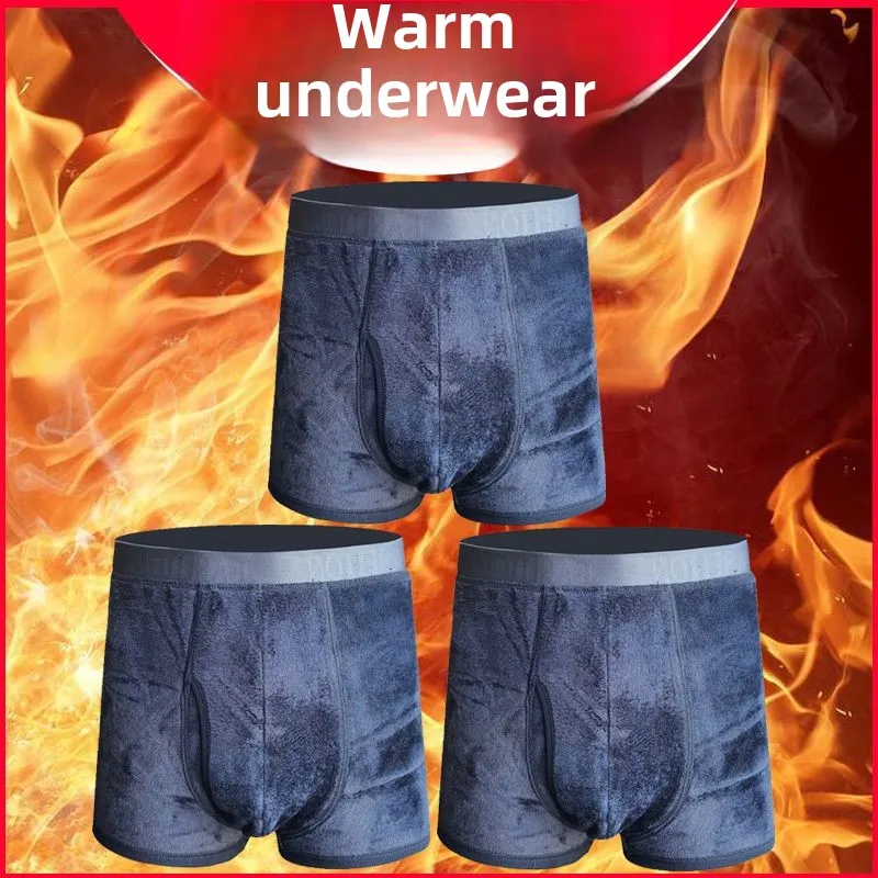 Calcinha masculina de lã shorts inverno engrossado calças quentes calças de cintura alta à prova de frio cuecas de algodão de pelúcia boxers roupa interior