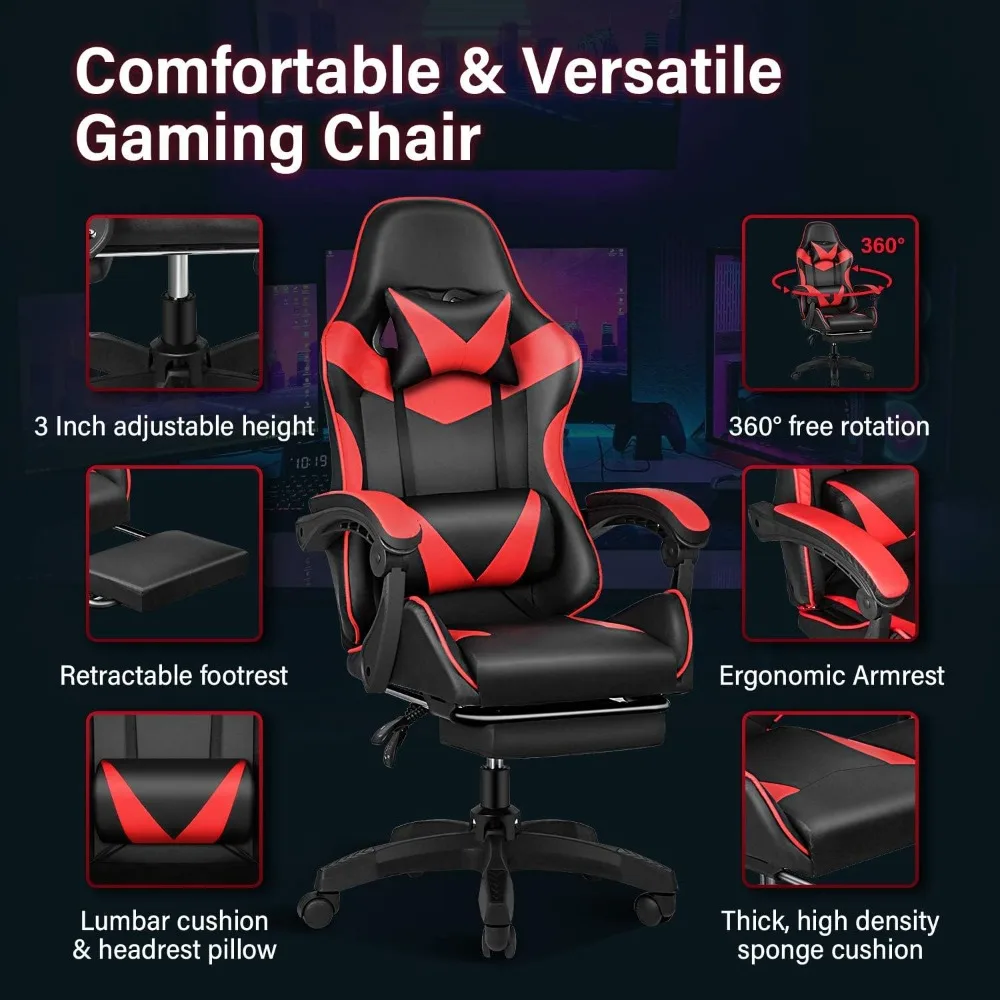 Gaming Chair, Backrest and Seat Height Adjustable Swivel Recliner Racing Office Computer Ergonomic Video Game Chair with Footres