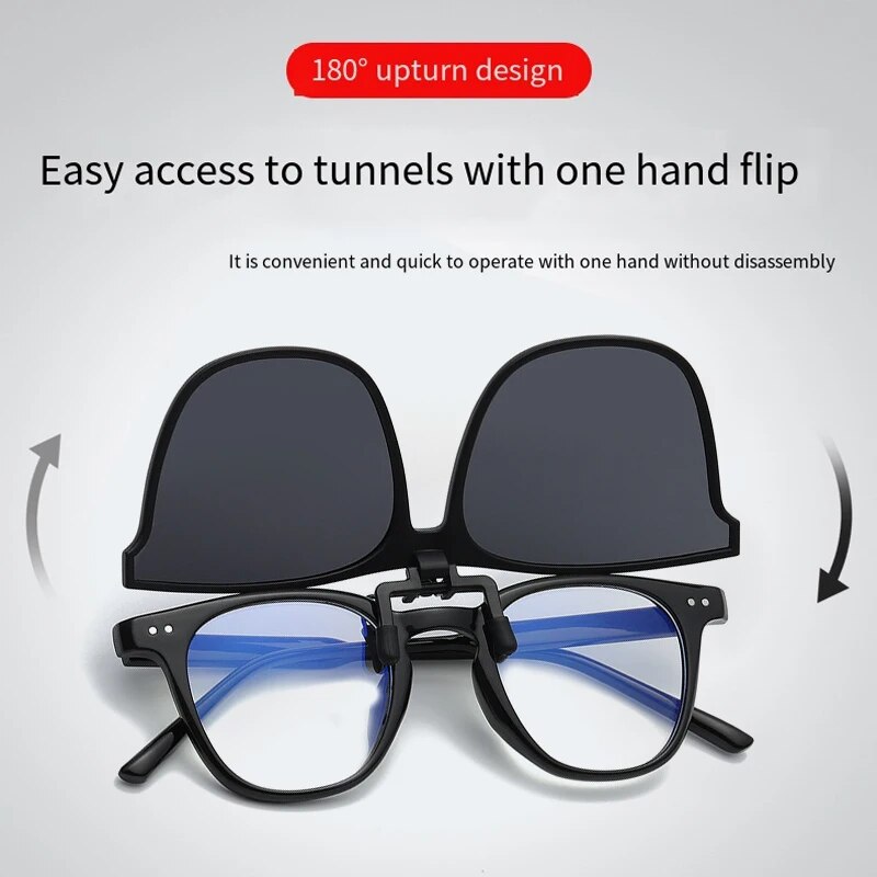 Gepolariseerde Clip Op Zonnebril Mannen Fotochrome Auto Bestuurder Bril Nachtkijker Anti Glare Vintage Vierkante Glazen