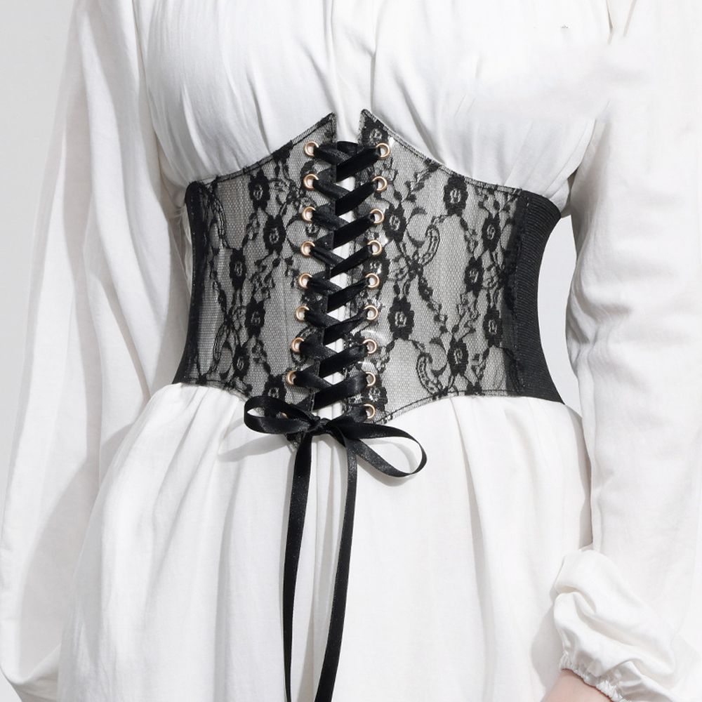 Corsé de cintura con bordado de flores para mujer, cinturilla elástica, cinturón adelgazante de encaje ancho negro, blanco, rojo y rosa