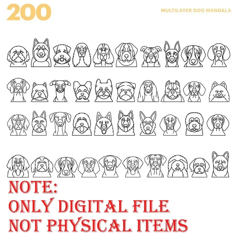 200 Mandala multicapa para perros SVG DXF EPS Vector corte láser CNC Glowforge archivos dibujos