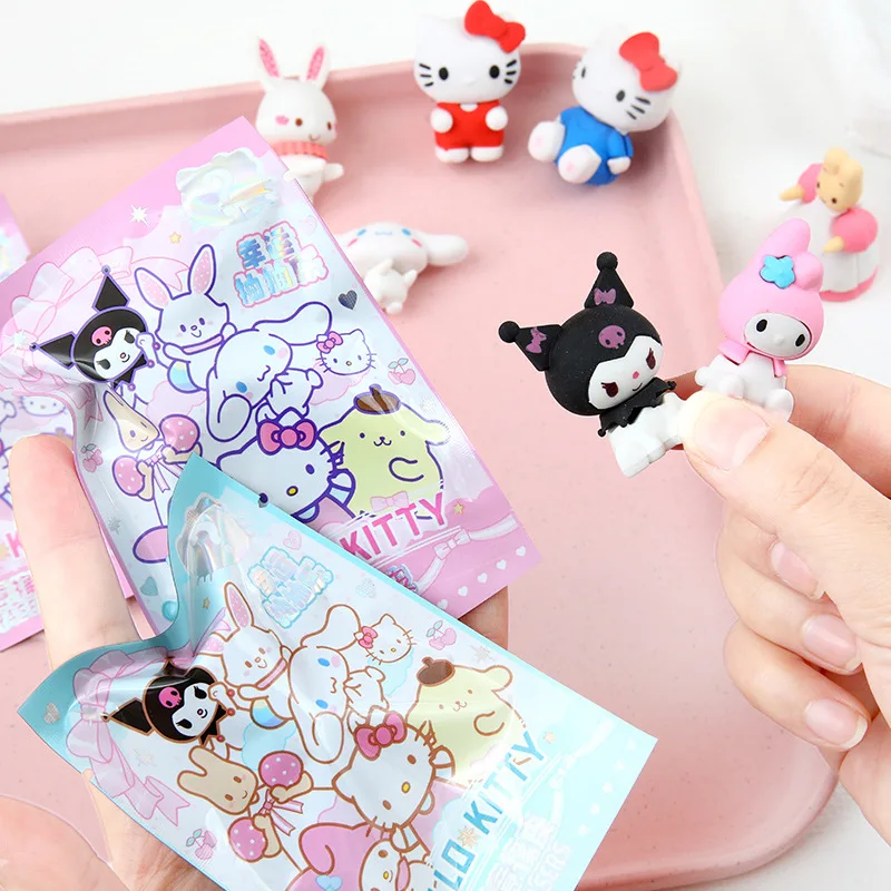 Sanrio borracha de borracha de desenho animado, 16/32 peças, estudantes kawaii, papelaria, kuromi, hello kitty, borracha 3d, ferramentas limpas, escola, presentes para crianças