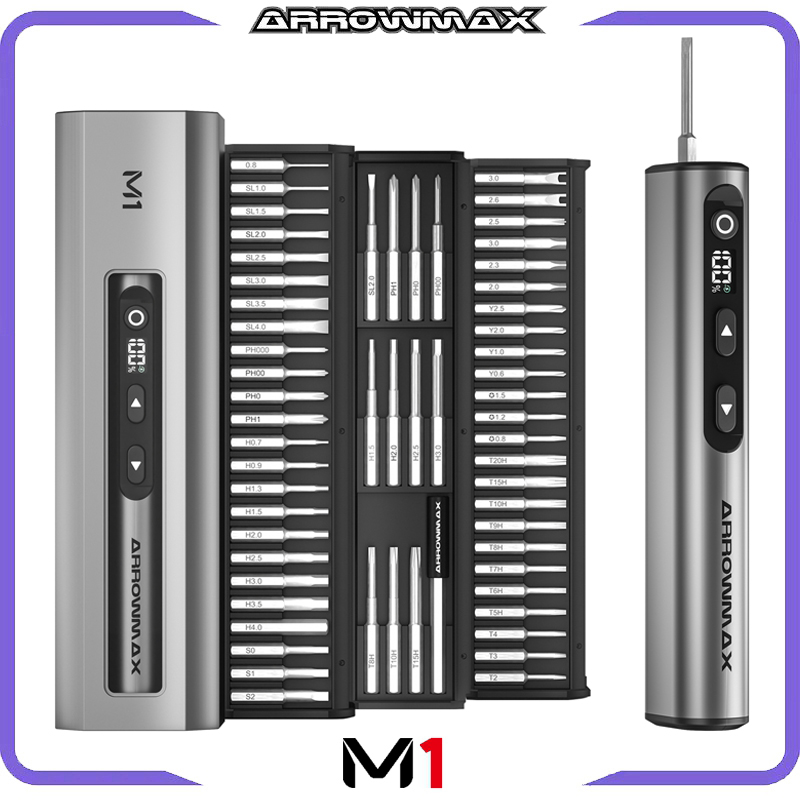 ARROWMAX-Juego de destornilladores eléctricos M1, brocas magnéticas de precisión, par ajustable de 5 engranajes, destornillador inalámbrico recargable, nuevo