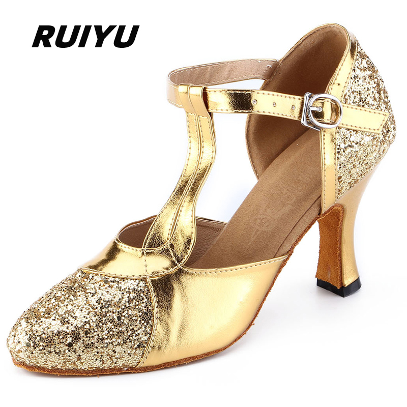 Zapatos latinos para mujer, Salsa, Tango, fiesta de salón, zapatos de tacón alto para mujer, lentejuelas, oro, plata, zapatos de baile profesionales para niñas